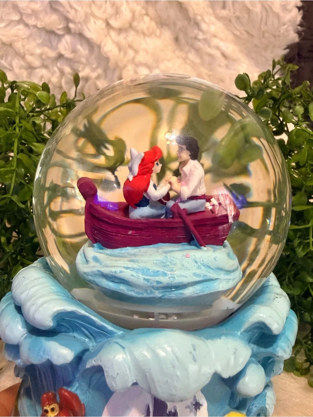 Disney Ariel & Eric Snow Globe with Red Boat and Blue Base